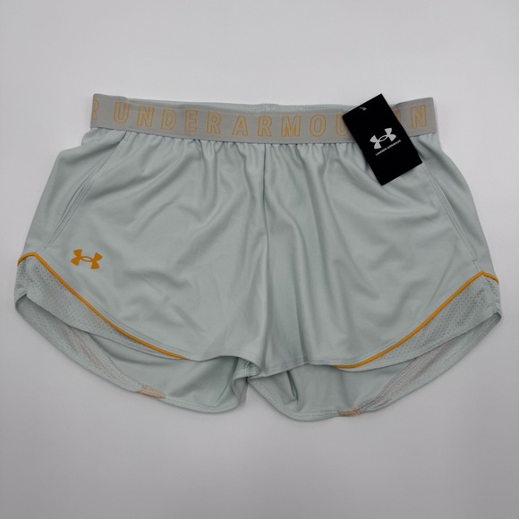 NWT Under Armour Womens Play Up Shorts 3.0 Mesh Loose Medium Mint Green Orange - Picture 1 of 9